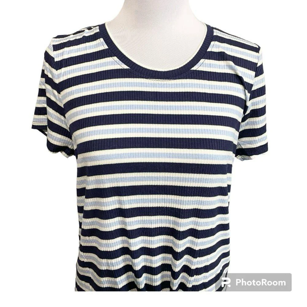 Pink Republic blue white stripe short sleeve top with bottom tie size large